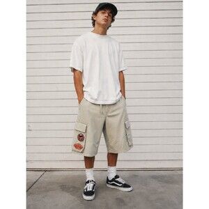JNCO Vintage Y2K Baggy Cargo Shorts Men 30 Khaki USA Cotton Twill Skater